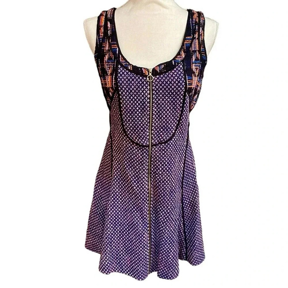 Rachel Rachel Roy Purple Navy Geometric Zip Front Knit Mini Dress Size 6 - Picture 2 of 16